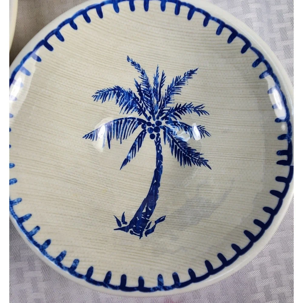 Member's Mark Cobalt Blue & White Palm Trees Deep Bowls Set Of 6 Melamine